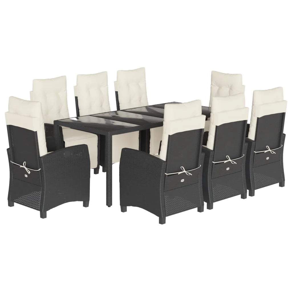 Set da Pranzo da Giardino 9 pz con Cuscini Nero in Polyrattan