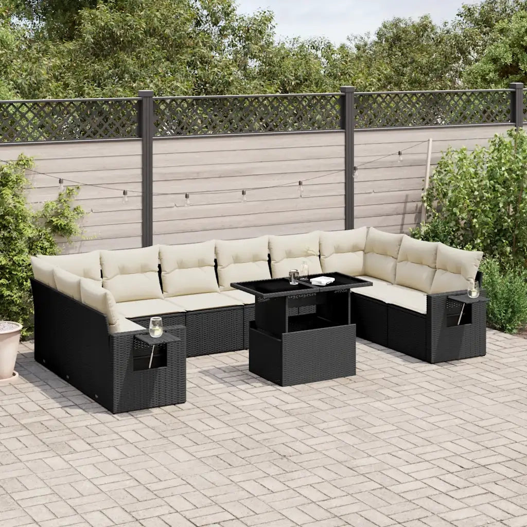 Set Divani da Giardino 11 pz con Cuscini in Polyrattan Nero