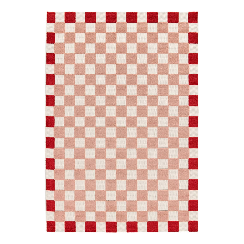 Tappeto da interno/esterno a scacchi rosa e rosso