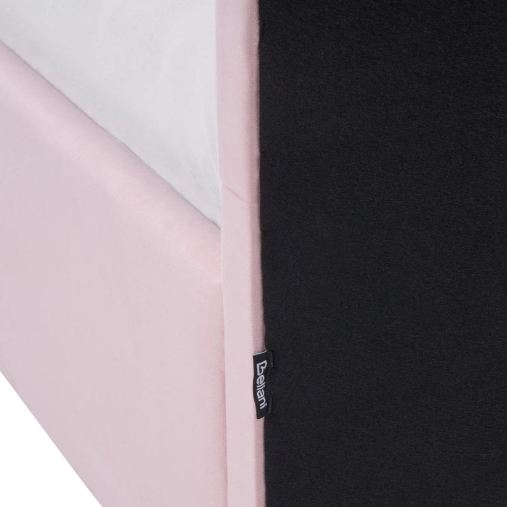 Letto singolo in velluto blu imbottito con base a doghe e contenitore rosa 90 x 200 cm Cameretta Bambini Moderna Tradizionale