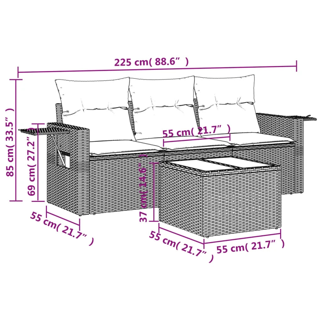 Set Divani da Giardino 4 pz con Cuscini Nero in Polyrattan