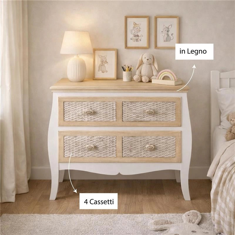 CHARM MOBILETTO CON 4 CASSETTI 77X40X78H CM COLORE BIANCO E CREMA