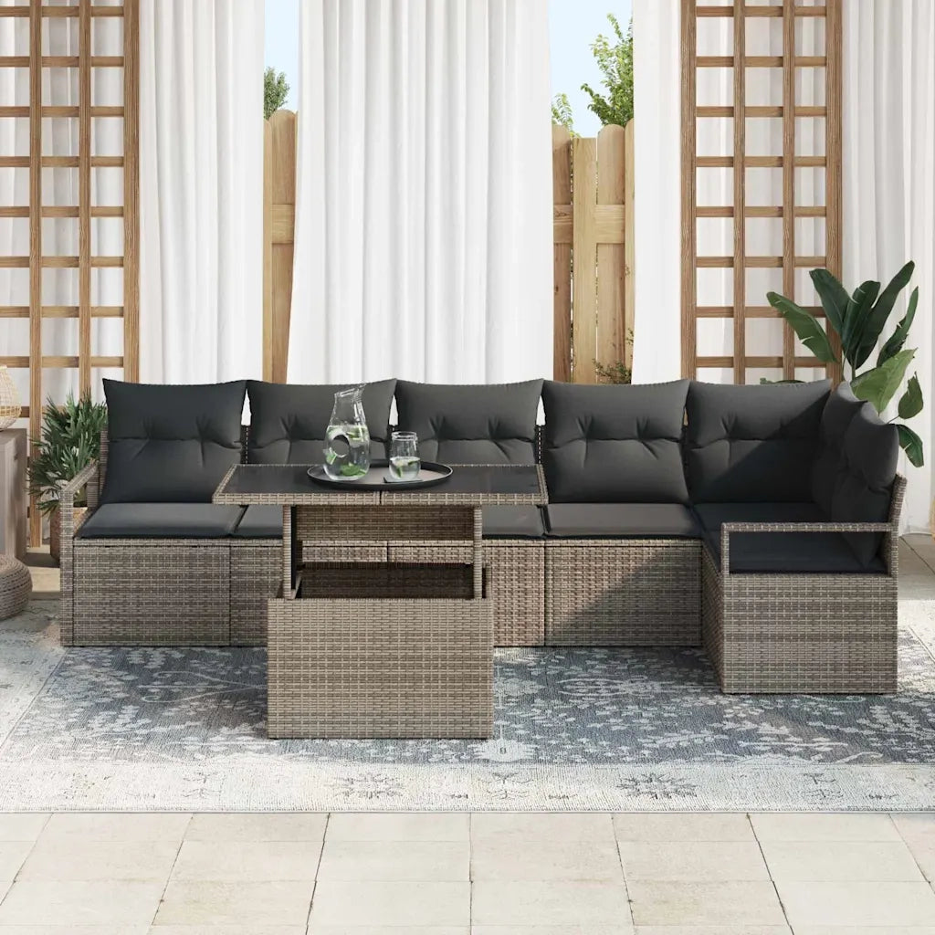 Set Divano da Giardino con cuscino 7 pcs Grigio Poly Rattan