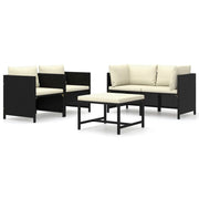 Set Divani da Giardino 5 pz | Set Salotto da Giardino con Cuscini in Polyrattan Nero