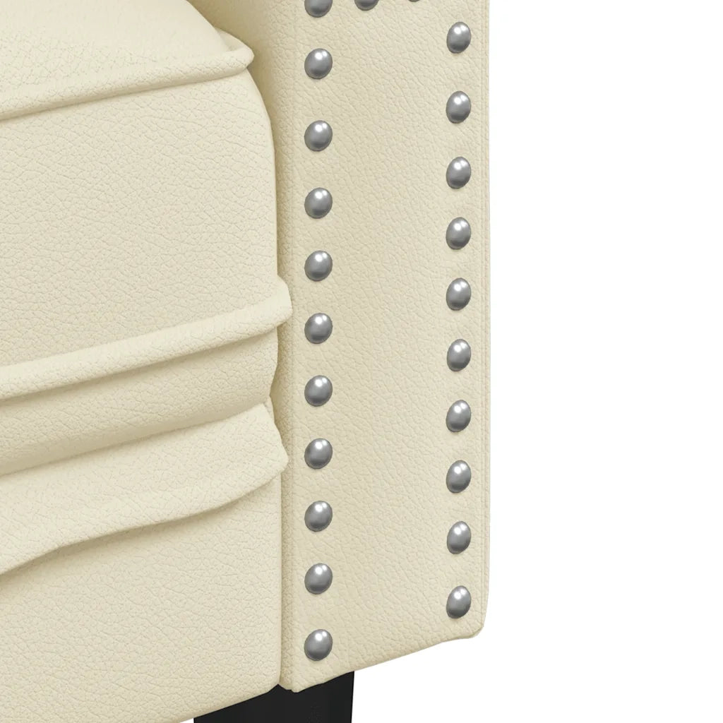 Divano Chesterfield a 3 Posti Crema in Similpelle 372667