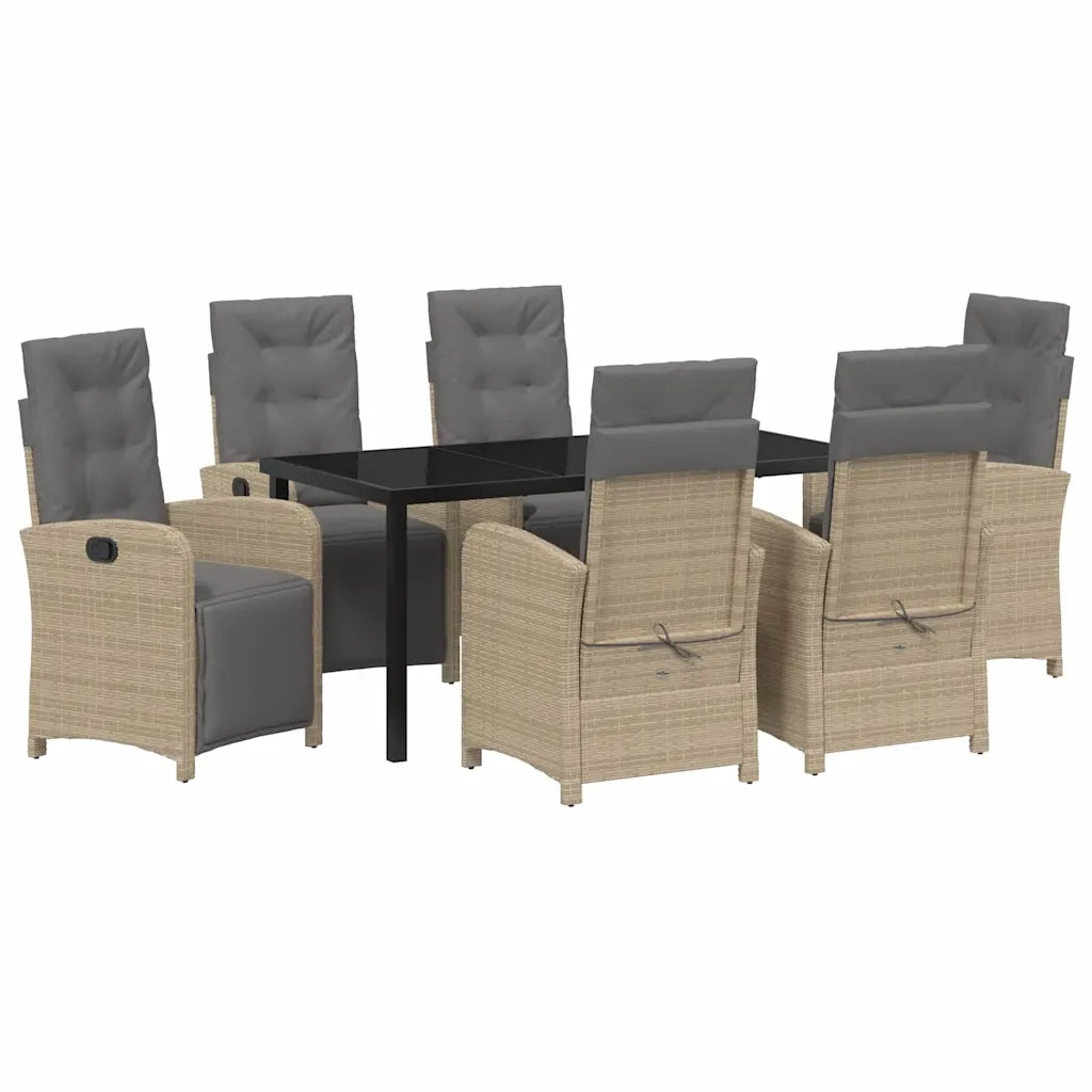 Set da Pranzo per Giardino con cuscino 7 pcs Beige polyrattan