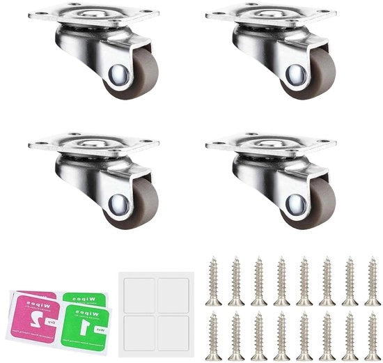 Ruote per mobili mini 12 mm 4 pezzi - con rotazione 360 gradi