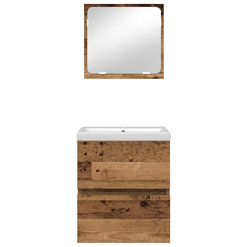 Set di mobili per il bagno 2 pcs Legno Antico e Bianco
