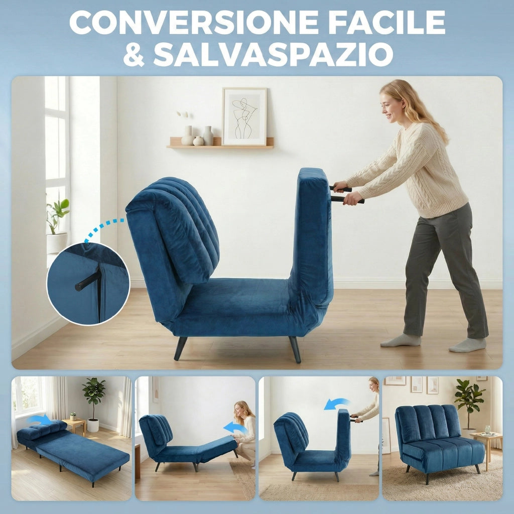 Poltrona Letto Pieghevole Trasformabile con Schienale Regolabile ¨C Minimal ¨C Blu