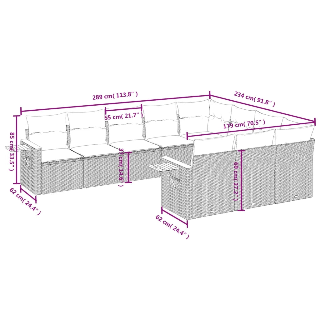 Set Divano da Giardino 10 pz con Cuscini Grigio in Polyrattan 3259582