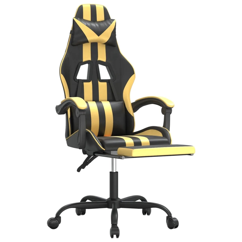 Sedia da Gaming Girevole con Poggiapiedi Nero e Oro Similpelle 349533