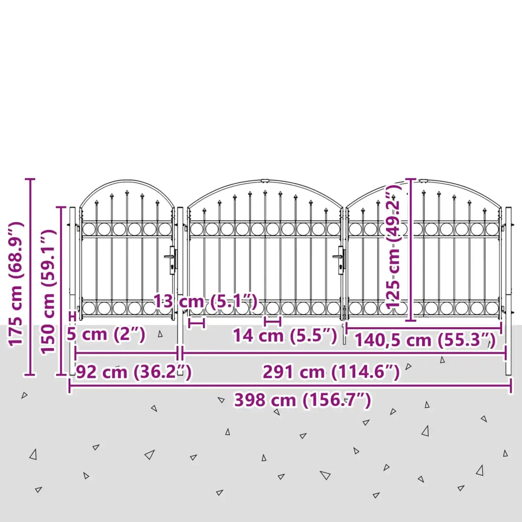 Cancello da Giardino con Parte Superiore Arcuata Assen Grigio 42008954