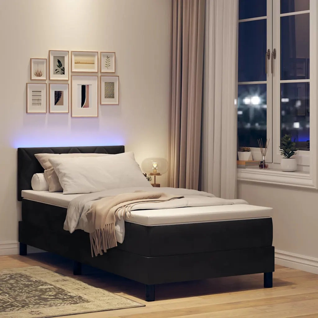 Letto a Sorgente LED con materasso Nero 90 x 200 cm Velluto 3342694