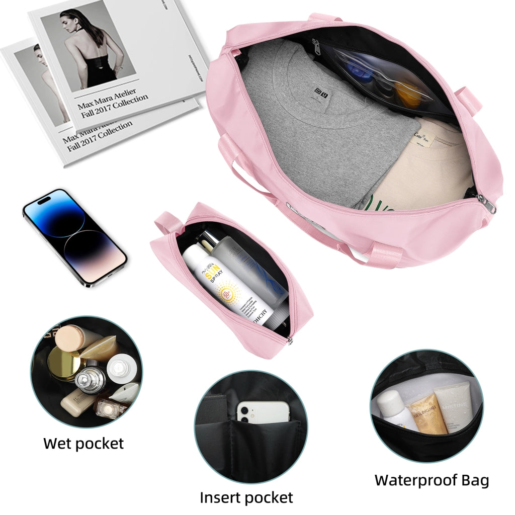 Set di valigie rigide espandibili a 6 pezzi con borsa weekender e beauty case in abs rosa