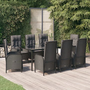 Set da Pranzo da Giardino 9 pz con Cuscini Nero in Polyrattan 3185196