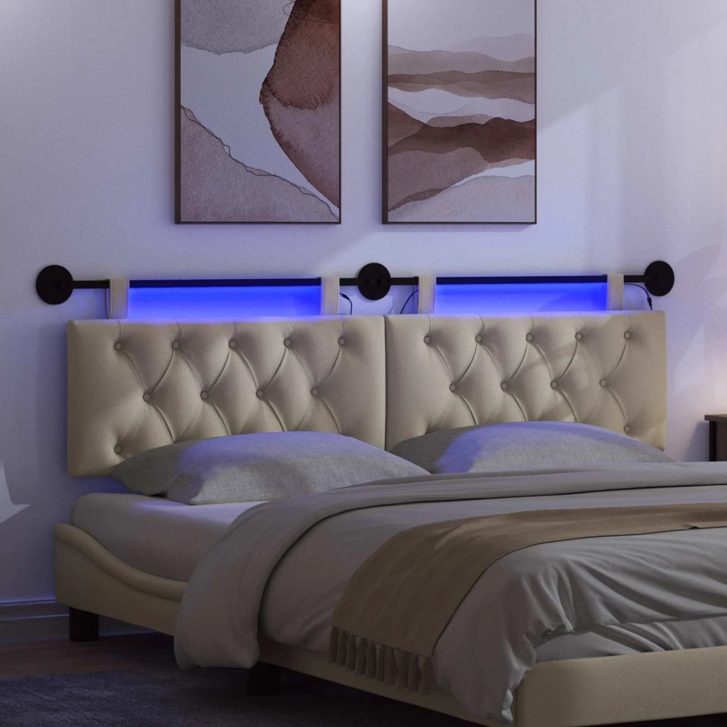 Testiera sospesa Con luce LED Crema Tessuto 3424688