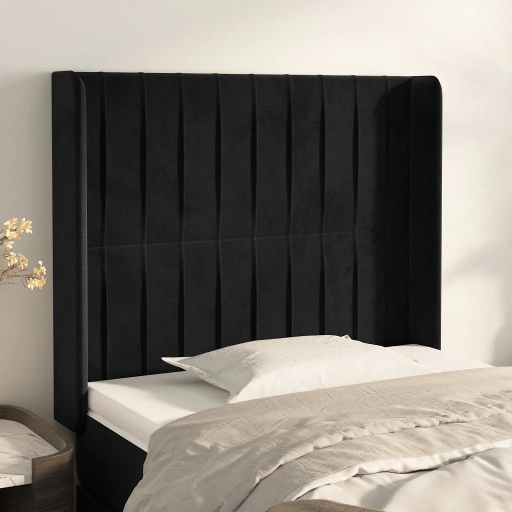Testiera | Testata ad Orecchio Nera 83x16x118/128 cm in Velluto