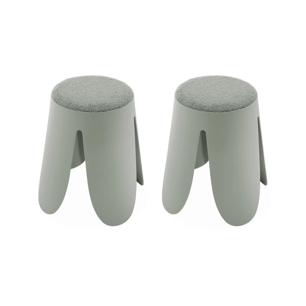 Set 2 sgabelli impilabili in bouclé, verde celadon