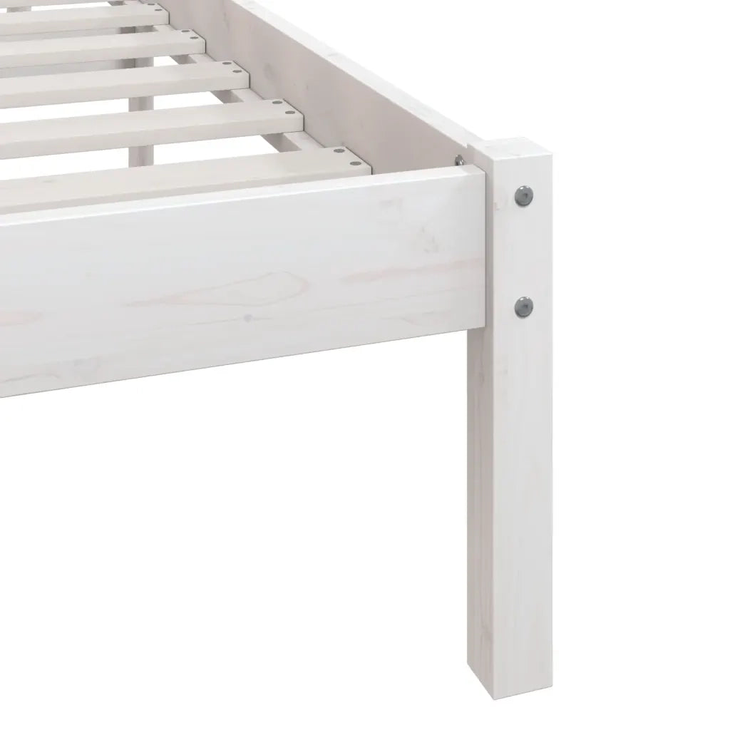 Letto singolo | Letto per adulti | Giroletto Bianco in Legno Massello di Pino 90x200 cm