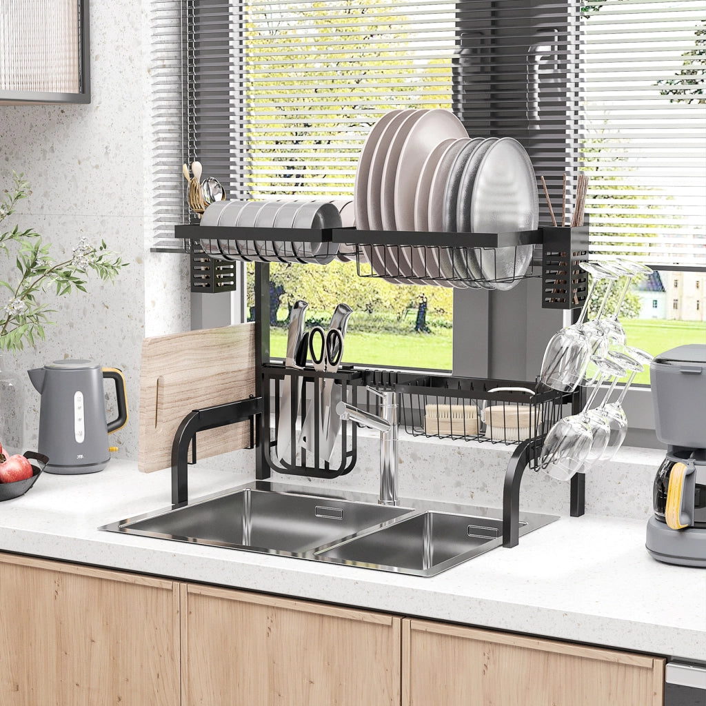Scolapiatti Lavello Modulabile 2 Livelli ¨C zephmum ¨C Acciaio Nero 65x31.5x52.5 cm