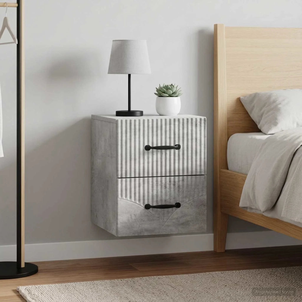 Mobiletto da notte a muro con cassetto 2 pcs Grigio Cemento 898982