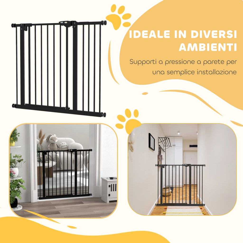 Cancellino per Cani Regolabile 74-100x77 cm con Chiusura Automatica in Acciaio e Plastica Nero