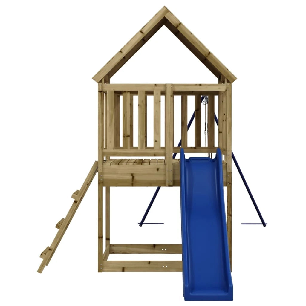Area giochi all'aperto con altalene scivolo e robuste strutture per arrampicarsi giochi da giardino 564 x 235 x 228 cm legno di pino impregnato 02_0004819