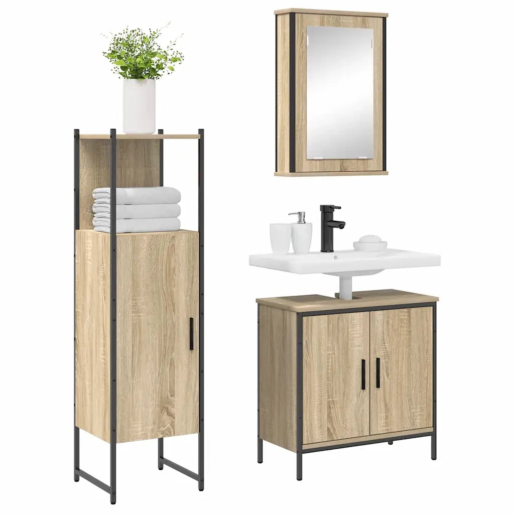 Set di mobili per il bagno 3 pcs Marrone Legno multistrato
