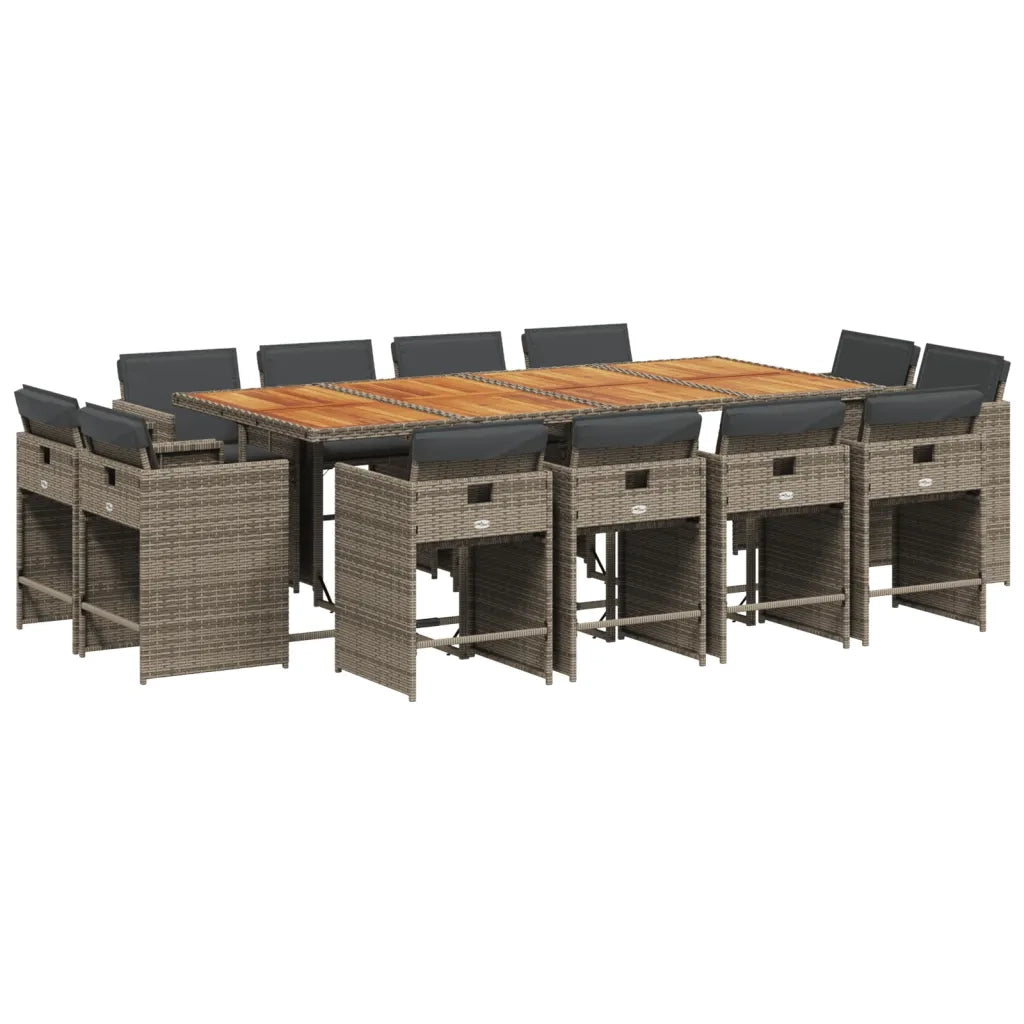 Set da Pranzo da Giardino 13pz con Cuscini Grigio in Polyrattan 3277993