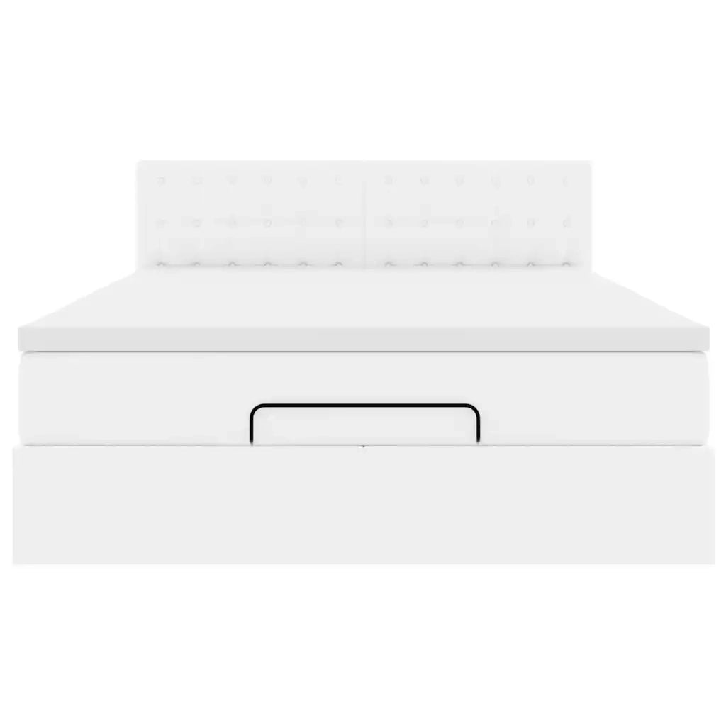 Struttura Letto Pouf con Materasso Bianco 140x190 cm Similpelle