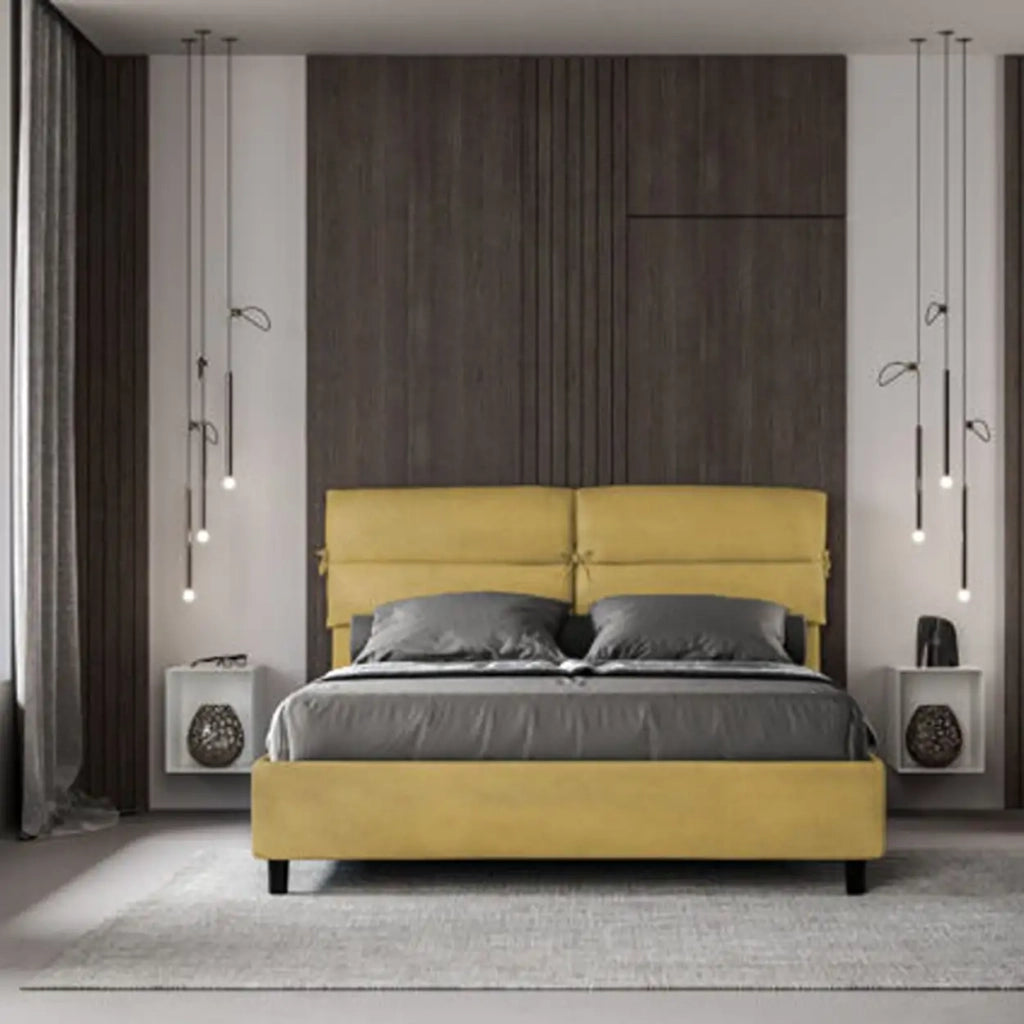 Letto matrimoniale con rete imbottito 160x200 microfibra ocra Nandy