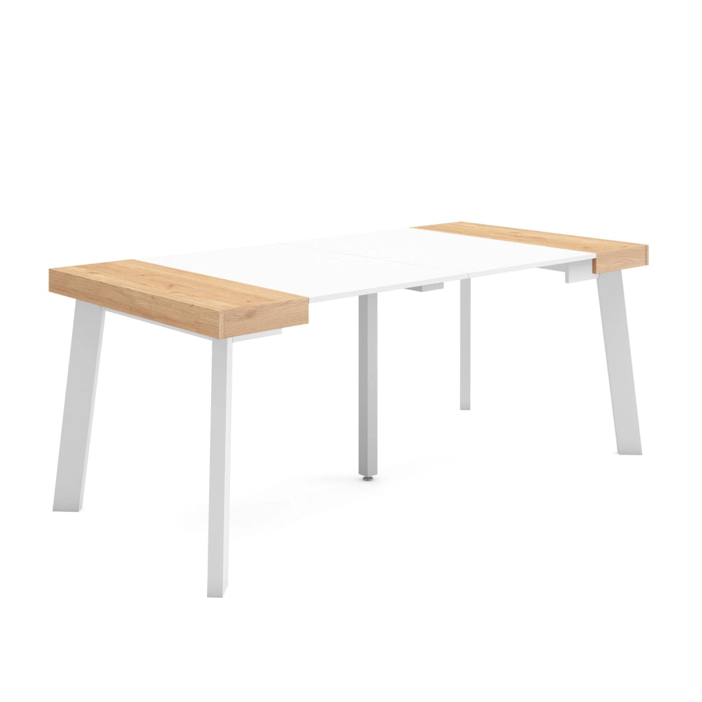 Consolle allungabile, 180x90x73cm, Per 8 persone, Gambe in legno, colore Rovere e bianco RF2989