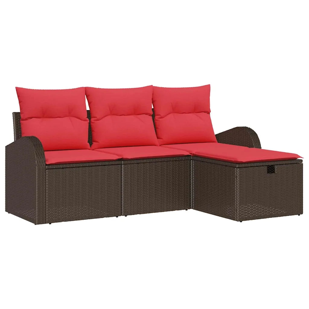 Set di divani con cuscino 4 pcs Marrone e Rosso polyrattan 3359053