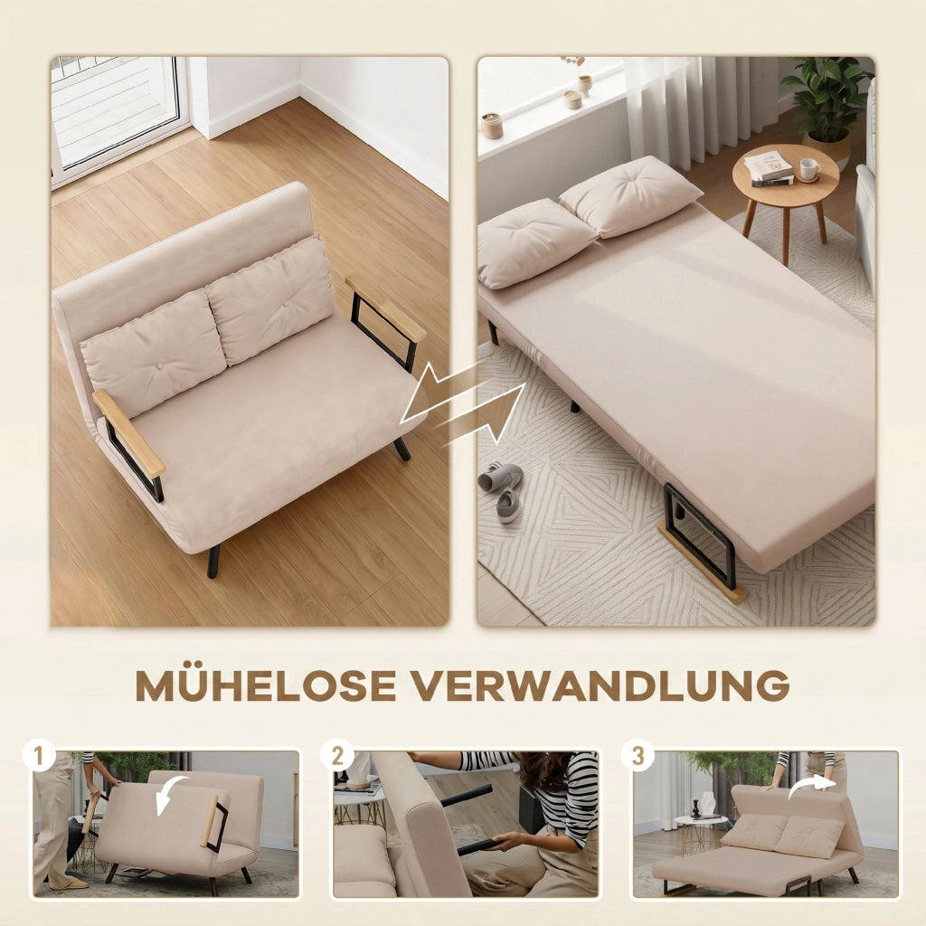 Divano letto 2 posti in velluto ¨C Xylo ¨C Beige con 2 cuscini