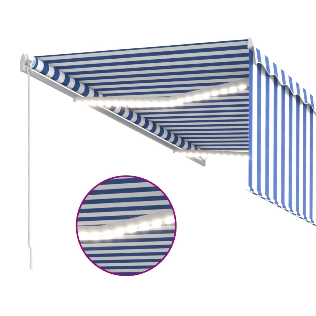 Tenda Sole Retrattile Manuale con LED 3,5x2,5 m Blu e Bianco 3069281