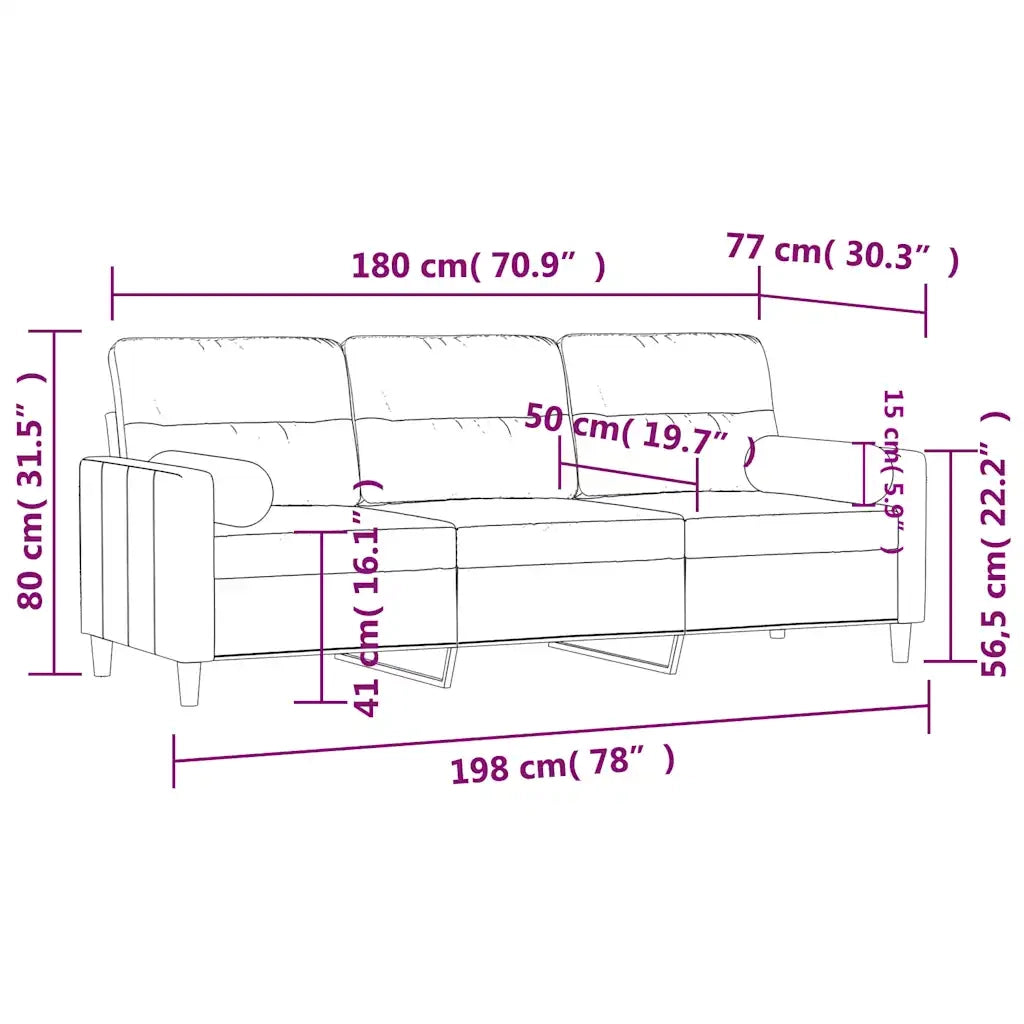 Divano | Divano da soggiorno | Sofa a 3 Posti con Cuscini Nero 180 cm in Tessuto