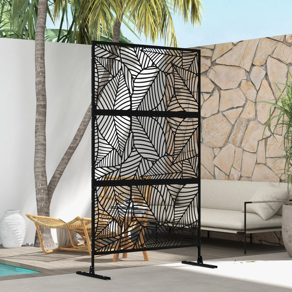 Paravento Separatore 3 Pannelli Design Foglie ¨C Xylo ¨C Nero 122x198 cm