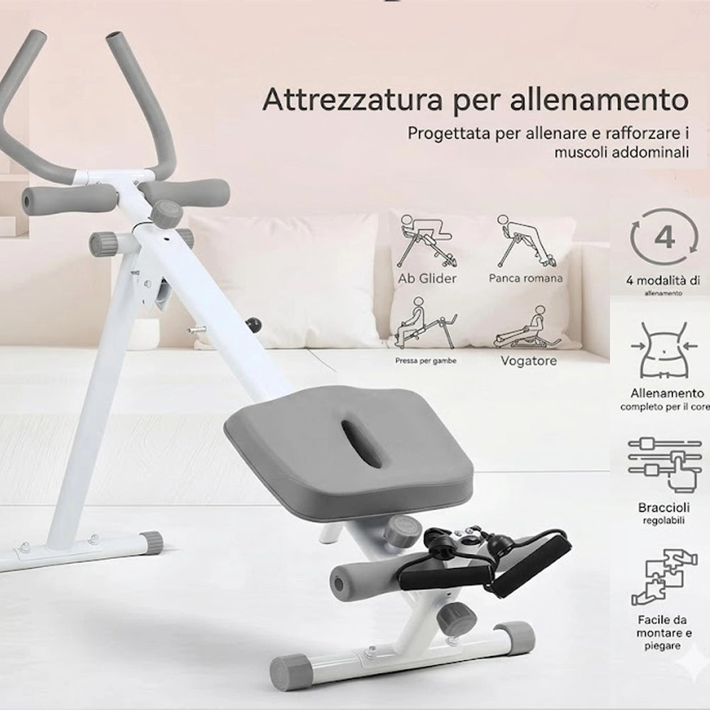 AB Machine Grigio Attrezzo Fitness per Addominali Multiuso Pieghevole Vogatore