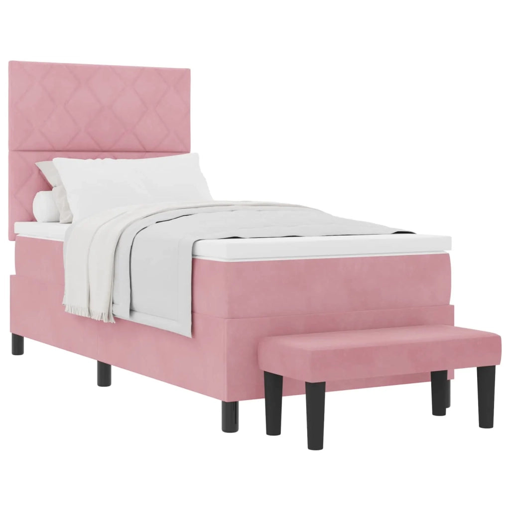 Letto a molle con materasso Rosa 90 x 200 cm Velluto