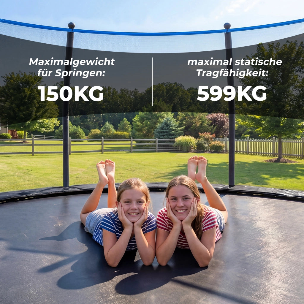 Trampolino rotondo 366 cm con rete di sicurezza e scala, per esterno, in acciaio, nero e blu