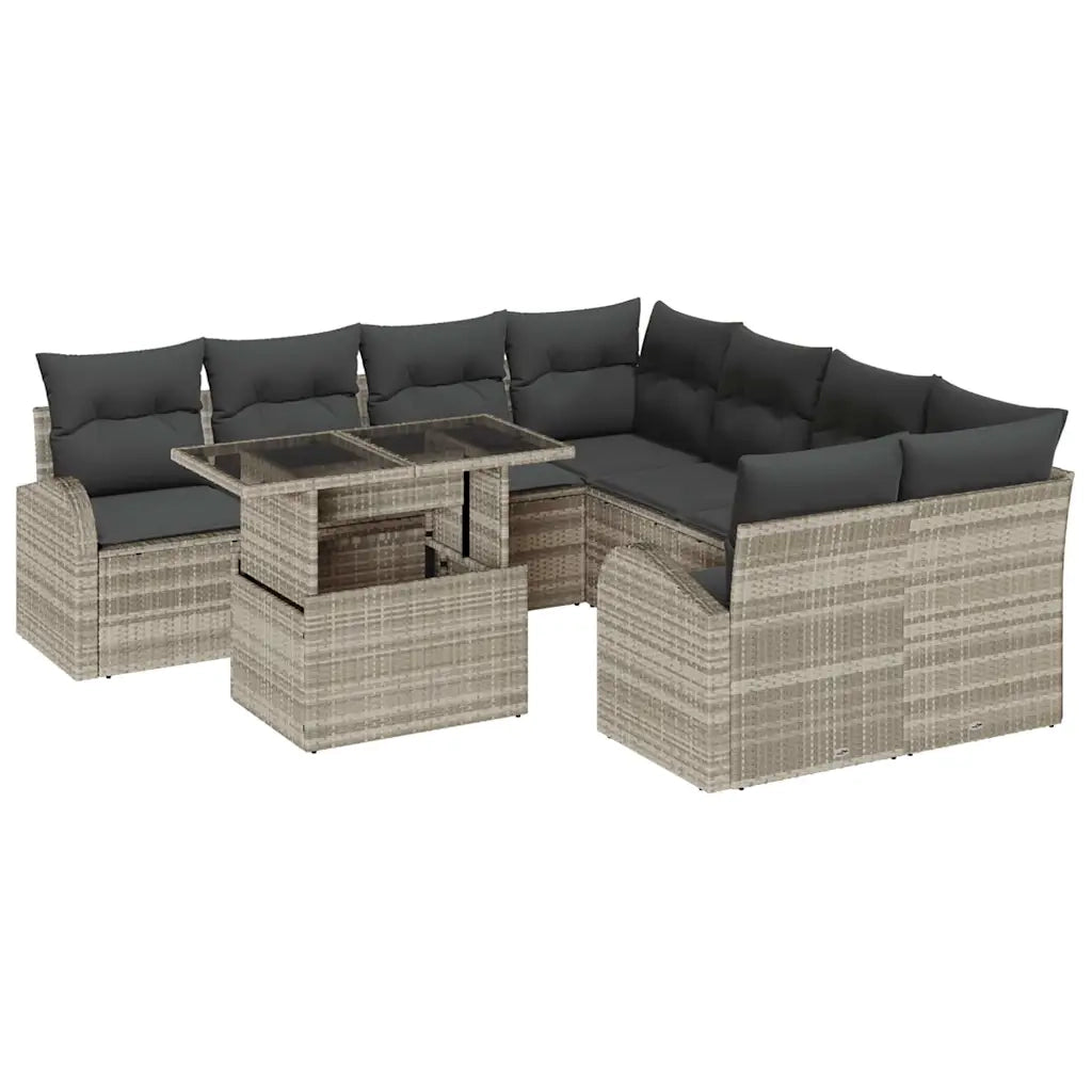 Set Divano da Giardino 9 pcs Grigio chiaro polyrattan 3348618