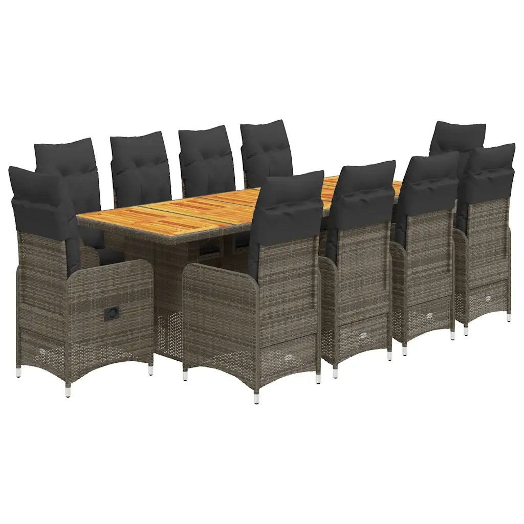 Set Bistrò da Giardino 11 pz con Cuscini in Polyrattan Grigio 3277278