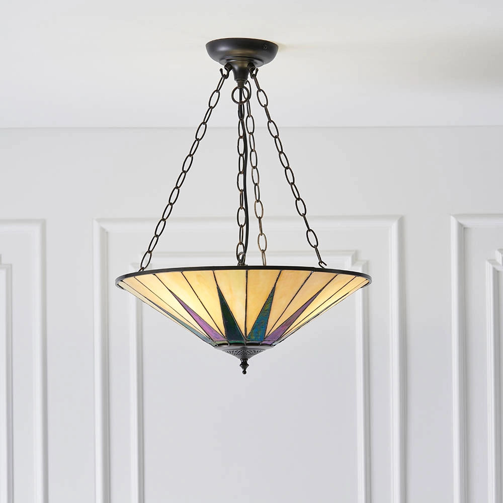Lampada a sospensione Tiffany Dark Star vetro 3xE27