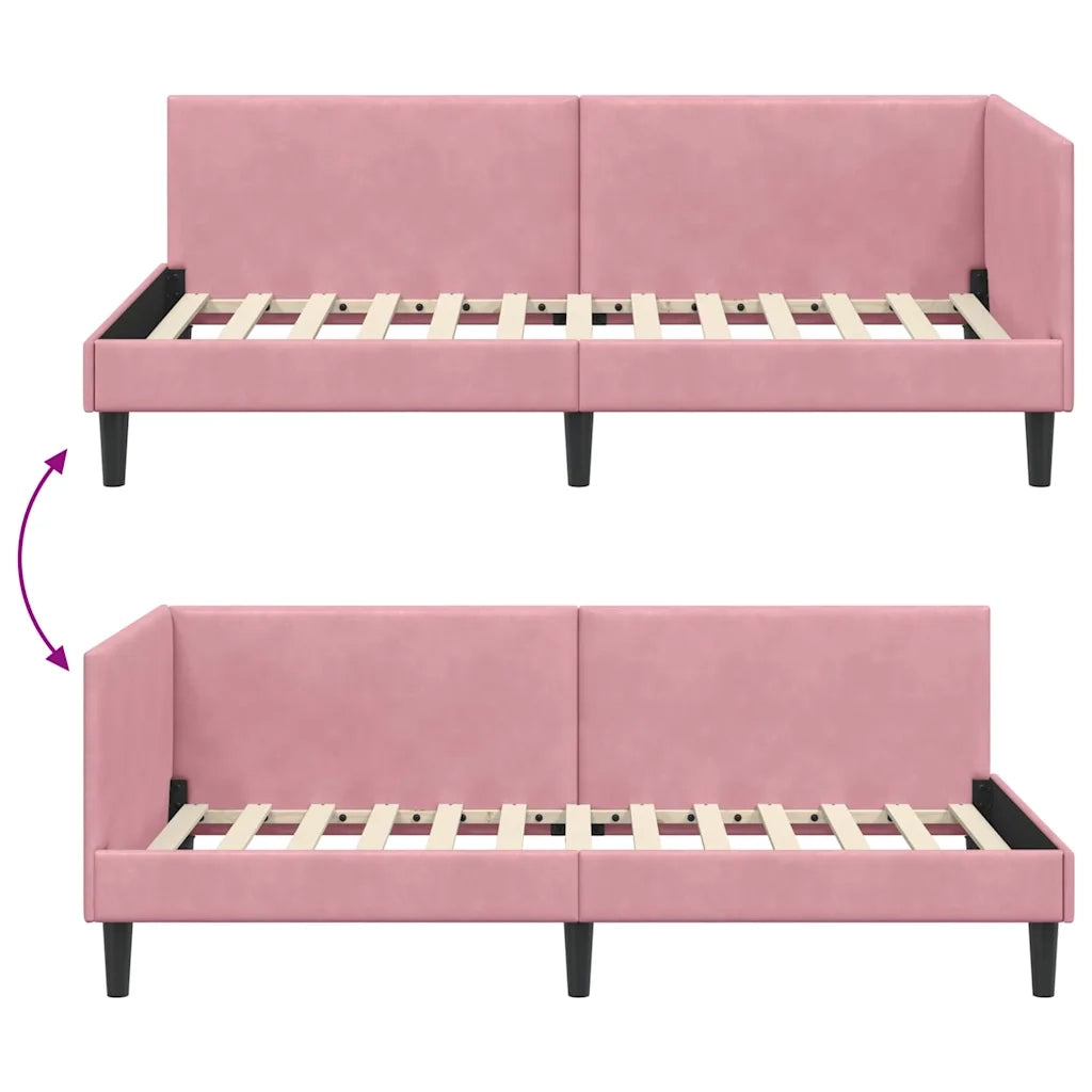 Cornice del letto ad angolo Rosa 100 cm x 200 cm Velluto 42016239