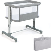 3 in 1 Culla Neonato Fianco Letto, Lettino Neonato Dondolo con Materasso, Culla Co-Sleeping Fino a 9 kg, Altezza Regolabili, 84 x 59,5 x 80,5cm (Grigio)