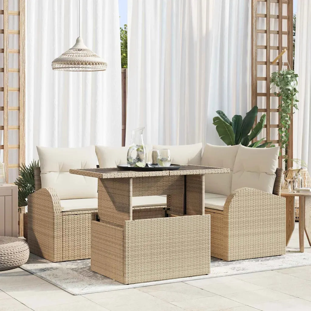 Set Divano da Giardino con cuscino 5 pcs Beige Poly Rattan 3357374