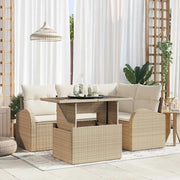 Set Divano da Giardino con cuscino 5 pcs Beige Poly Rattan 3357374