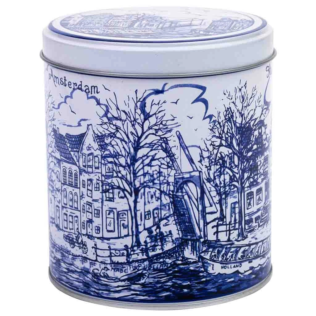 Contenitore in metallo blu e bianco D10x11,5h cm
