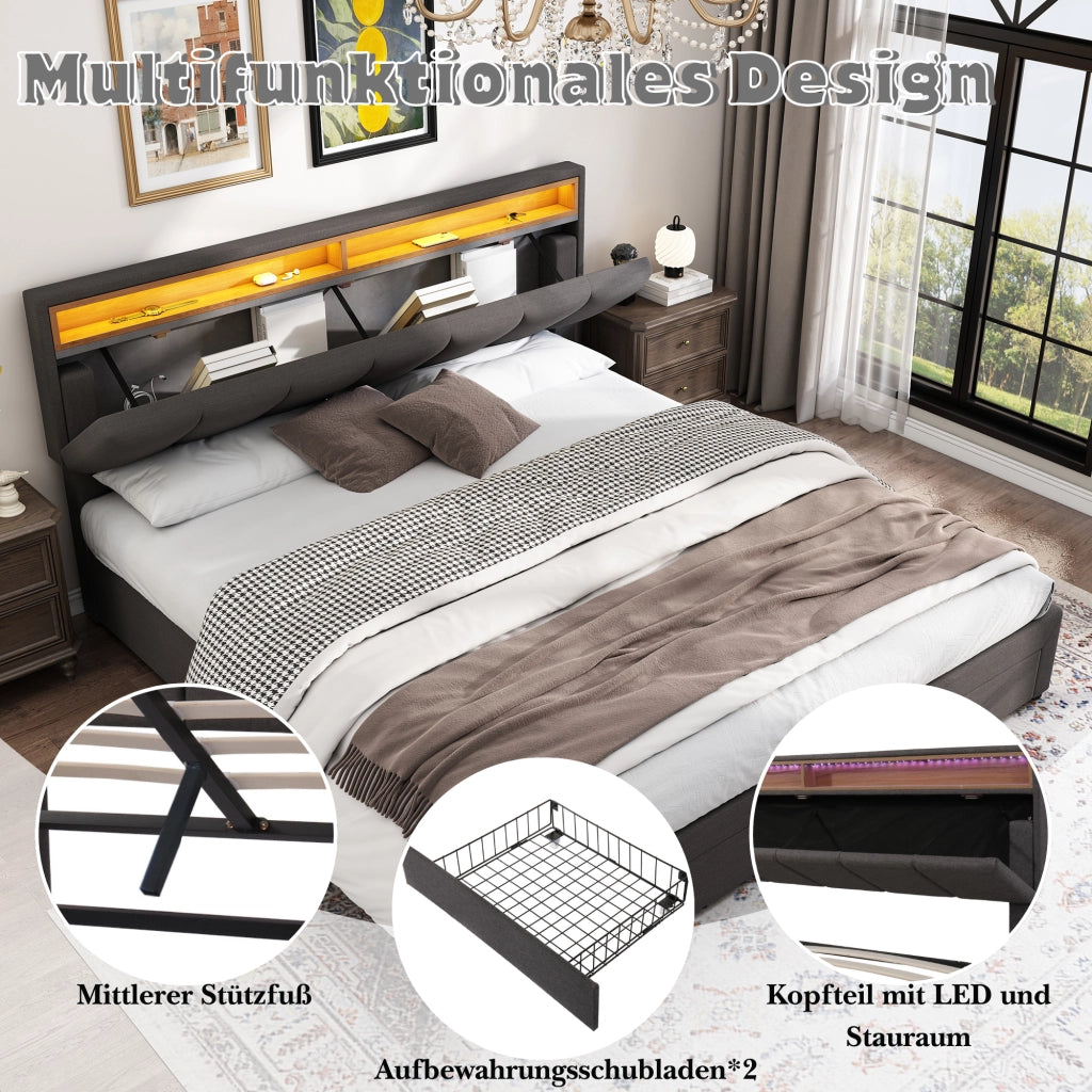 letto imbottito acciaio grigio scuro 160 x 200 cm