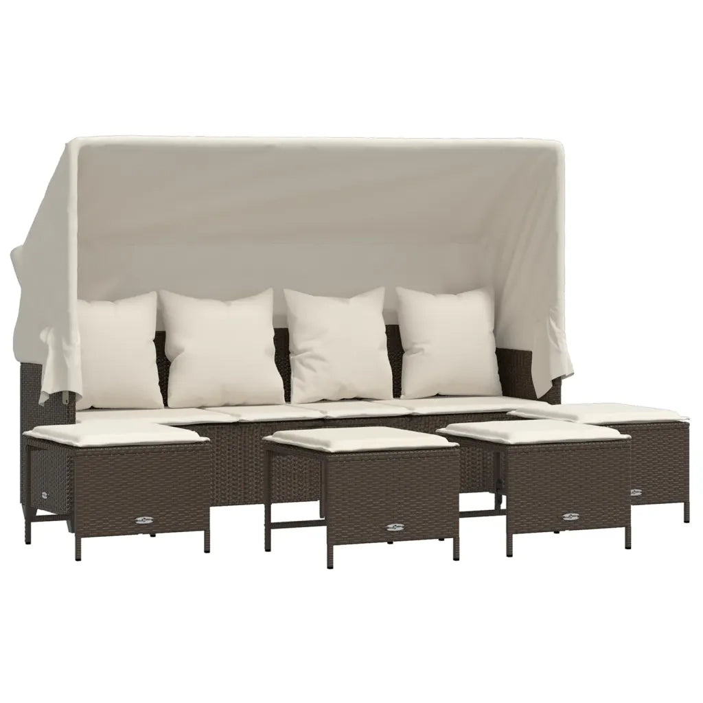 Set Divano da Giardino 5 pz con Cuscini Marrone in Polyrattan